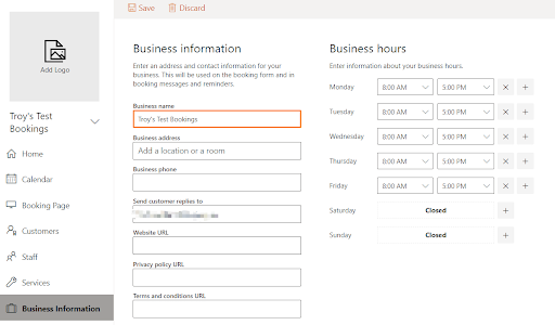 Microsoft Bookings Business Availability