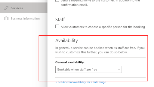 Microsoft Bookings Availability
