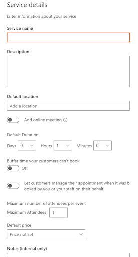 Microsoft Bookings Service Name