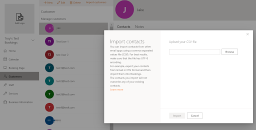 Microsoft Bookings Importing Contacts